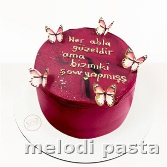 Kelebekli Yazılı Pasta
