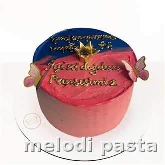 Taçlı Kelebekli Yazılı Pasta