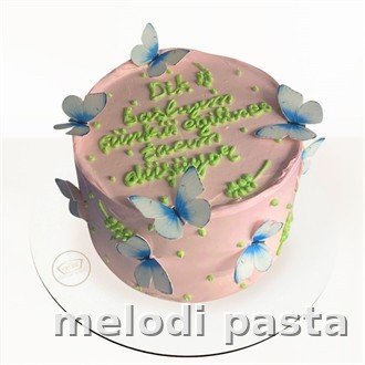 Kelebekli Yazılı Pasta