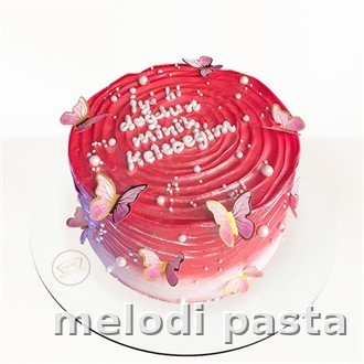 Kelebekli Yazılı Pasta