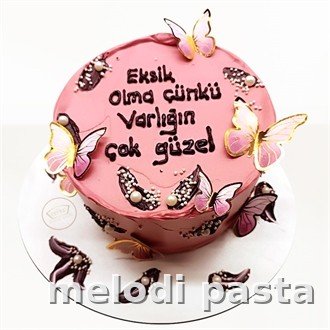 Kelebekli Yazılı Pasta