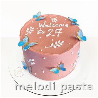 Kelebekli Yazılı Pasta