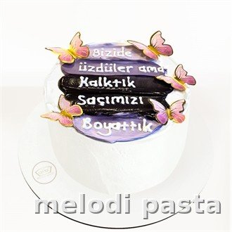 Kelebekli Yazılı Pasta
