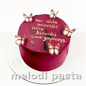 Kelebekli Yazılı Pasta
