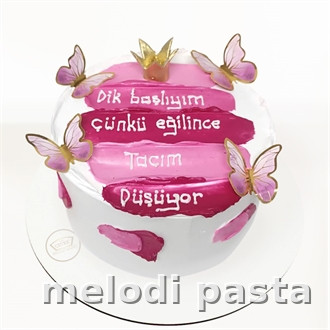Taçlı Kelebekli Yazılı Pasta