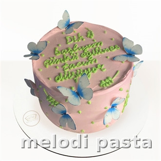 Kelebekli Yazılı Pasta