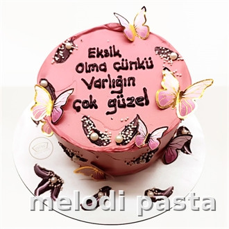 Kelebekli Yazılı Pasta