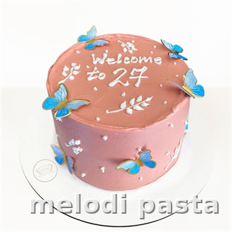 Kelebekli Yazılı Pasta