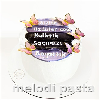 Kelebekli Yazılı Pasta